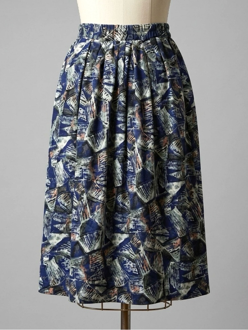 Vintage 80s Abstract Skirt Midi Pockets Elastic Waist High Waisted A-line Womens
